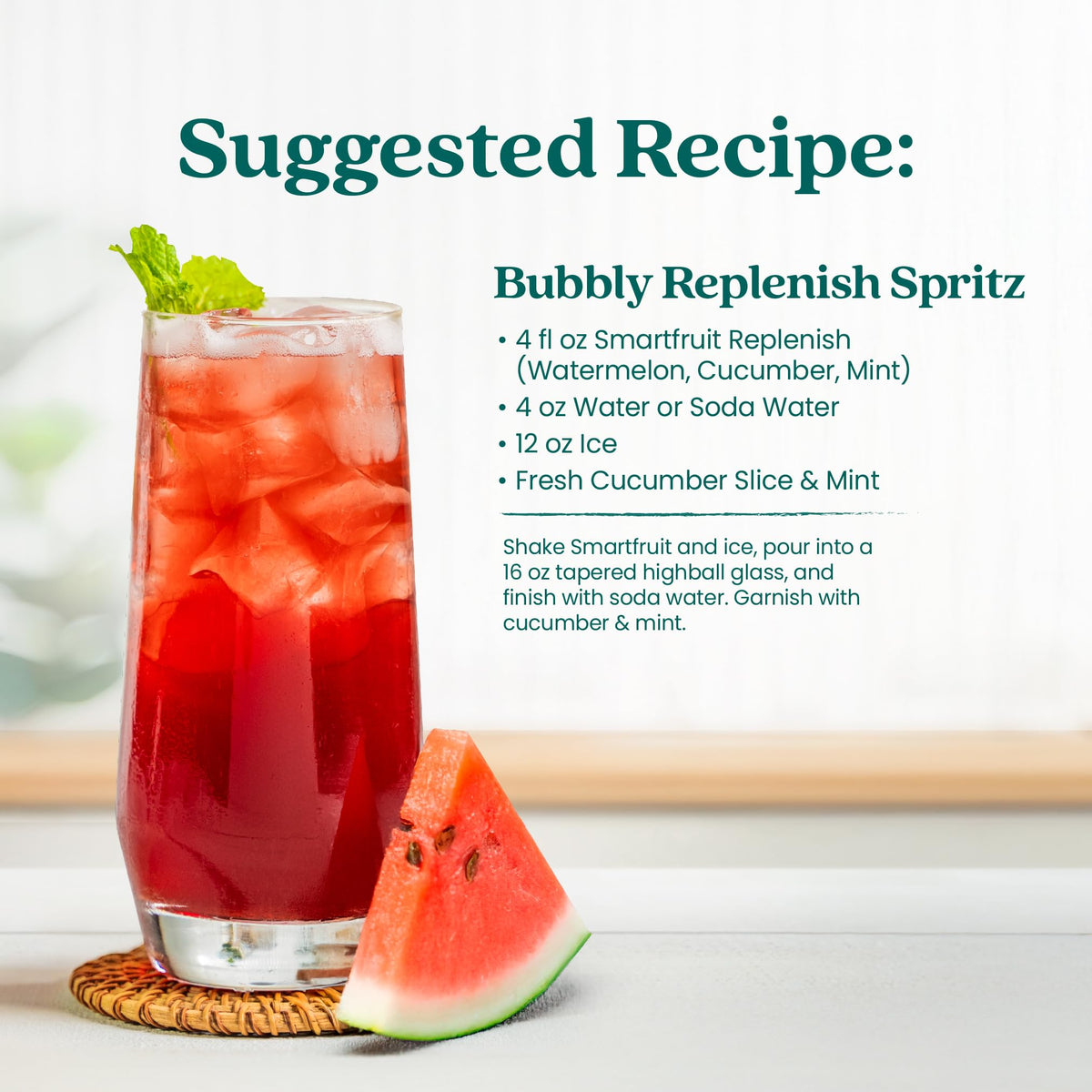 Smartfruit Replenish Refresher – Watermelon, Cucumber, Mint, 48oz Drink Mix