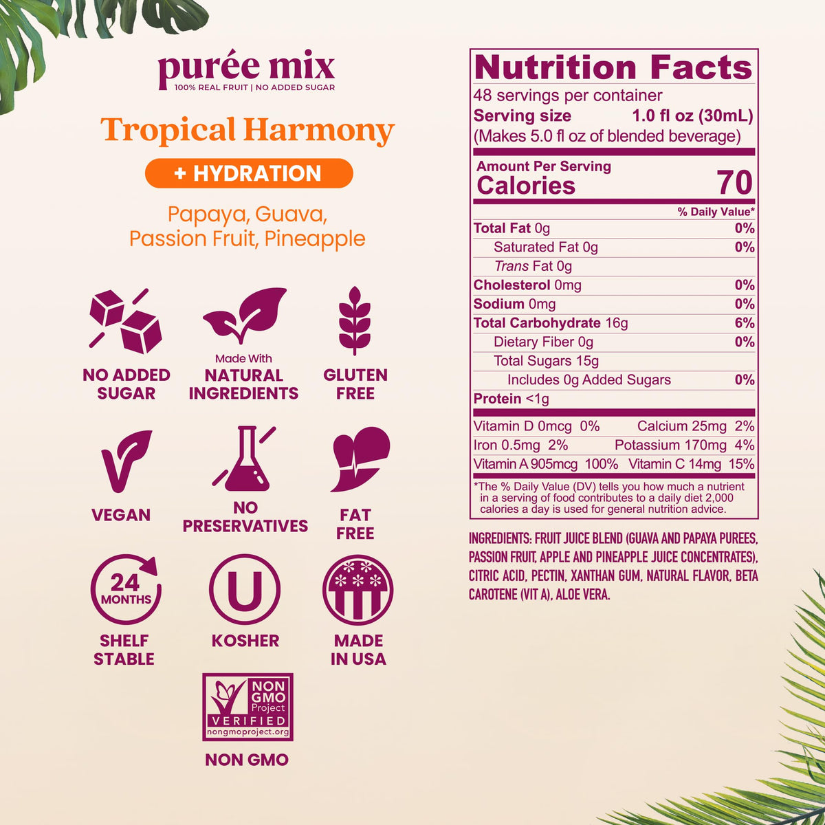 Smartfruit Tropical Harmony + Aloe – 100% Real Fruit Purée (48oz) – High in Vitamins A & C