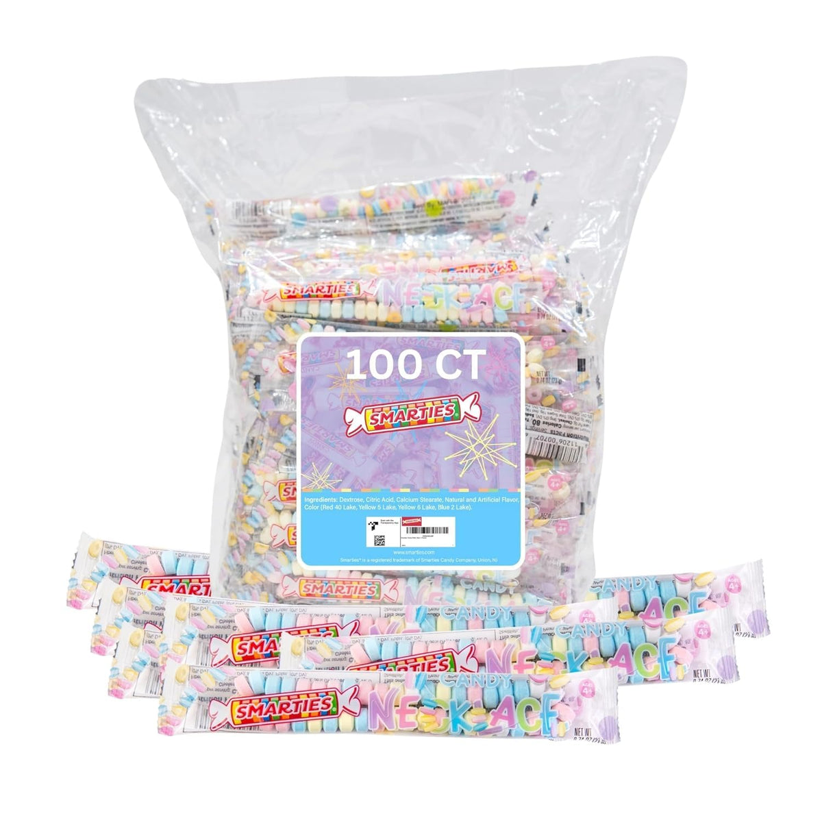 Smarties Candy Necklace – Gluten Free & Vegan Fruit Flavored Hard Candy, 5 lb Bulk (100 Count)