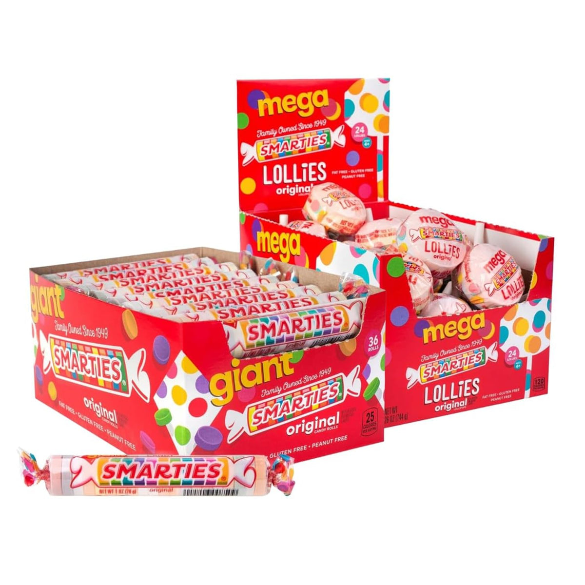 Smarties Candy Variety Pack — Giant Rolls 34 oz + Double Lollies Mega (Gluten Free & Vegan)