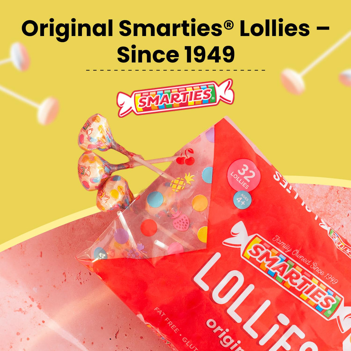 Smarties Lollies – Gluten Free, Peanut Free, Low Calorie Fruity Lollipops (120 ct x 2)