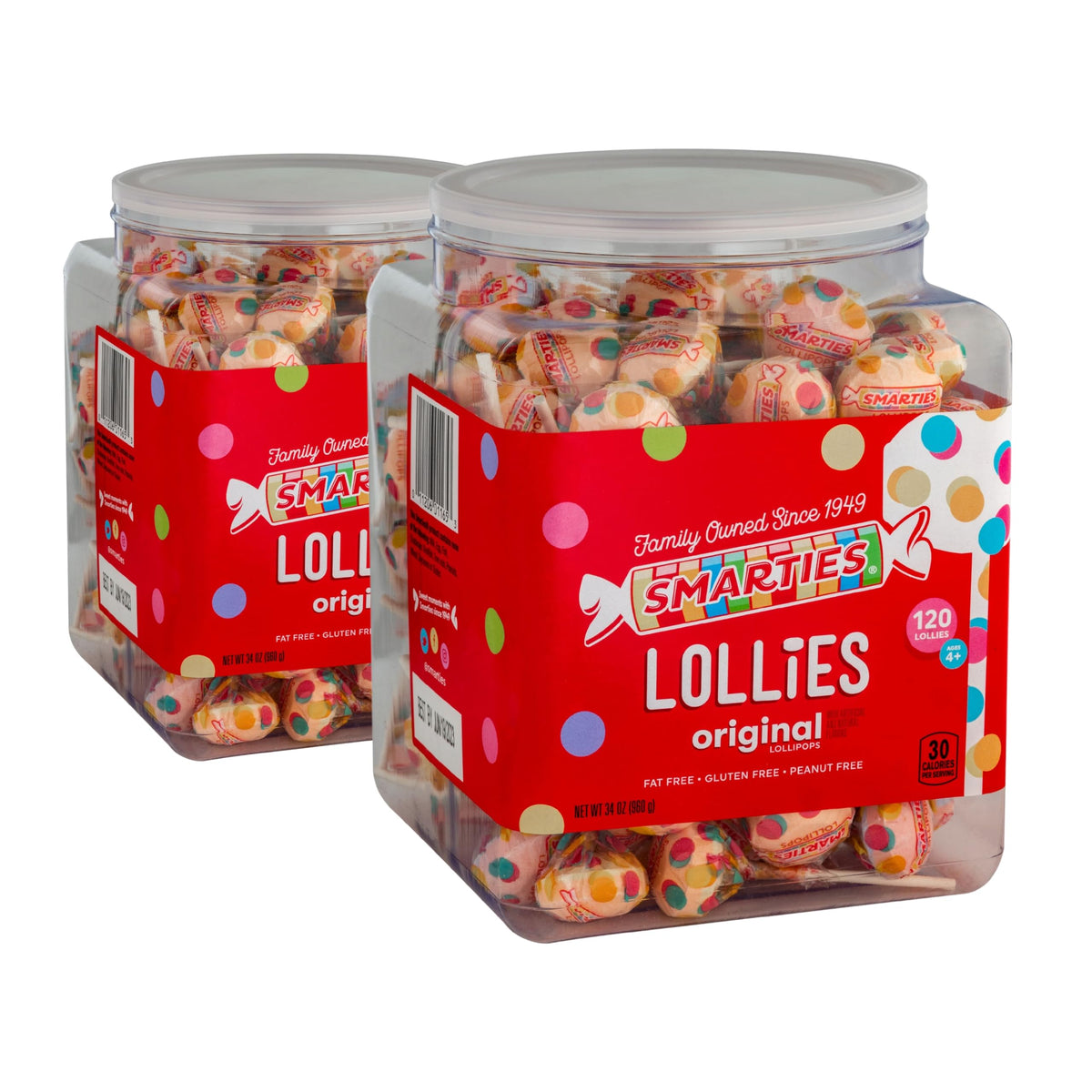 Smarties Lollies – Gluten Free, Peanut Free, Low Calorie Fruity Lollipops (120 ct x 2)