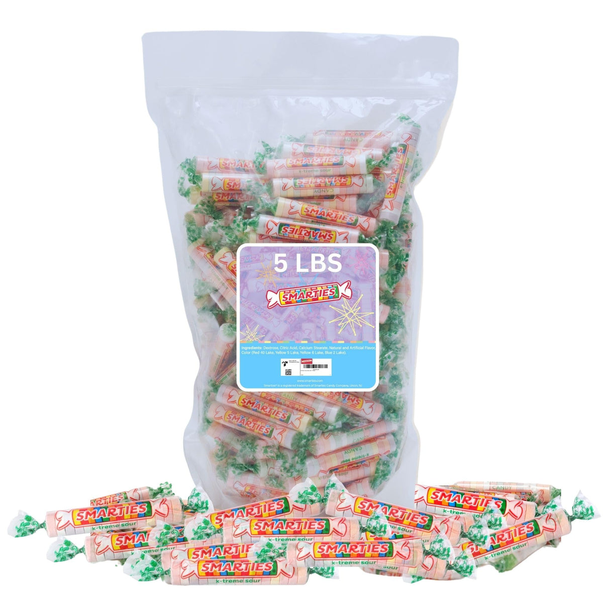 Smarties X-Treme Sour Candies – Gluten Free, Peanut Free, Dairy Free – 5 Pound Bag (Individually Wrapped)
