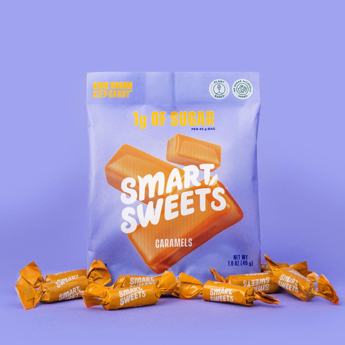 SmartSweets Caramel Candies – 12-Pack, Creamy Low Sugar Treat (1g Sugar, 140 Cal) Plant-Based & Gluten Free