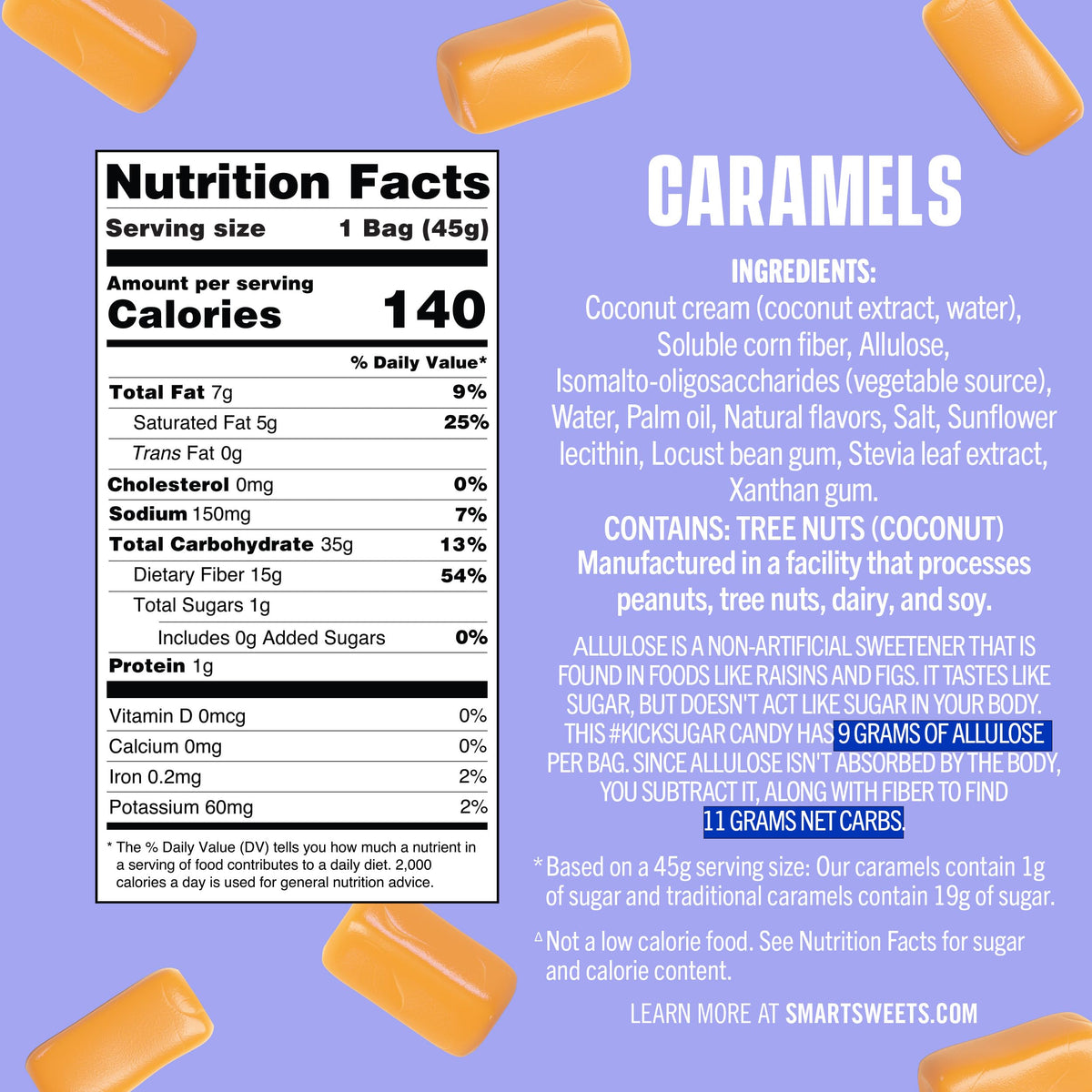 SmartSweets Caramel Candies – 12-Pack, Creamy Low Sugar Treat (1g Sugar, 140 Cal) Plant-Based & Gluten Free