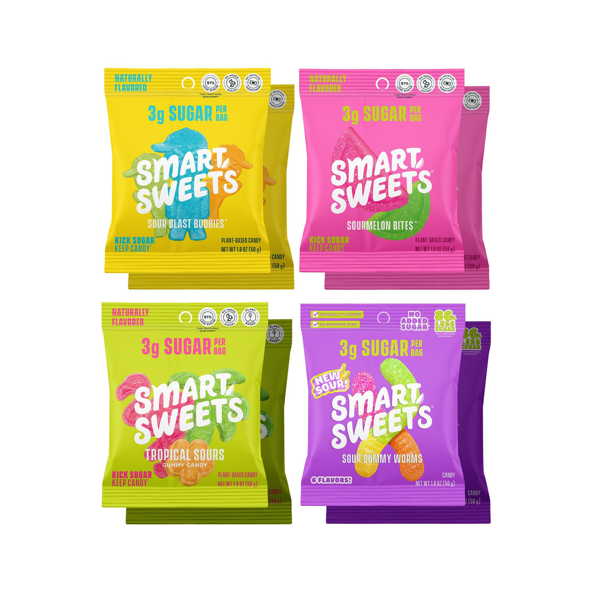 SmartSweets Sour Variety Pack – Gluten Free Low Sugar Gummies, 8 x 50g