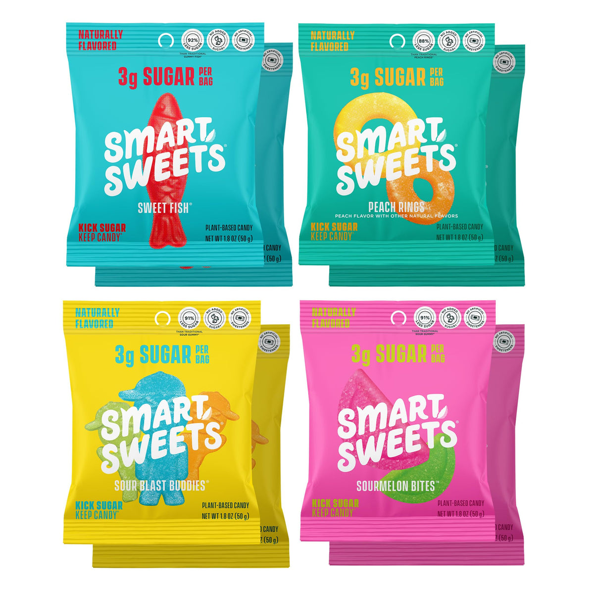 SmartSweets Variety Pack – Gluten Free Gummies, Plant Based Chewy Candies, 8 Pack