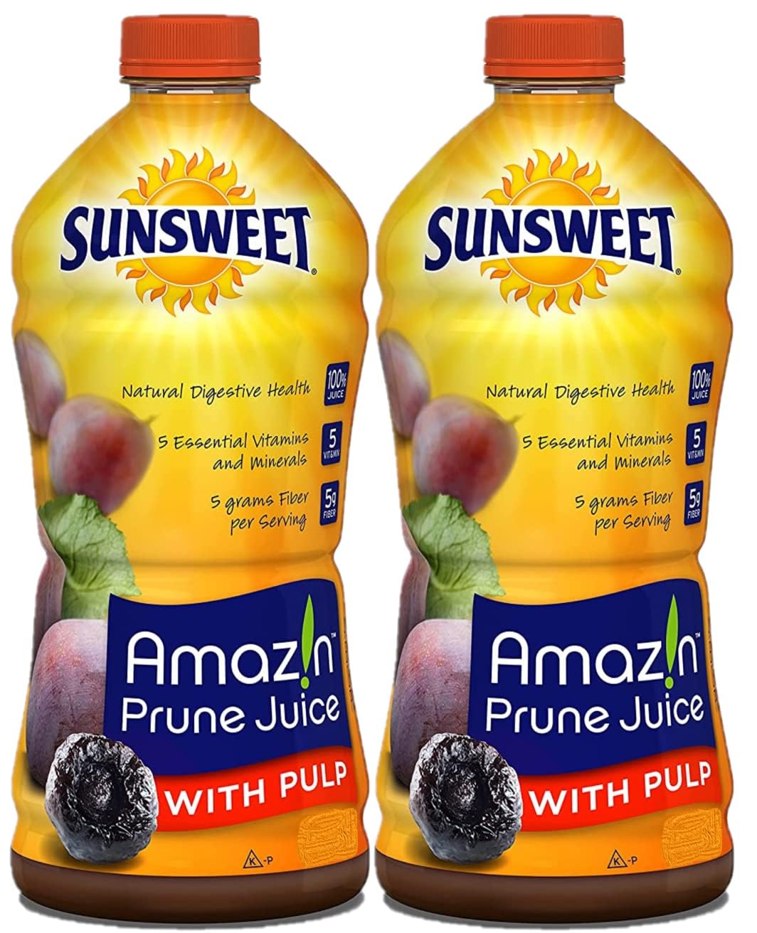 Smiling Sweets Sunsweet Amazin Prune Juice with Pulp – 32 oz Bottle (Pack of 2) – Fat Free, Gluten Free, Vegan