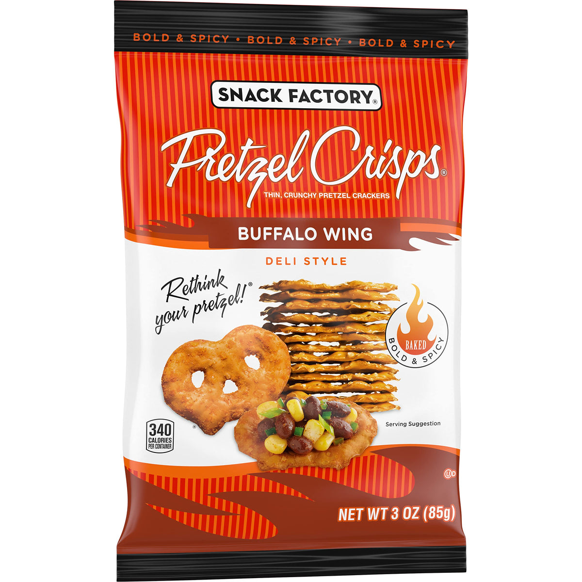 Snack Factory Buffalo Wing Pretzel Crisps – On-the-Go 3 Oz Bags (Pack of 8)