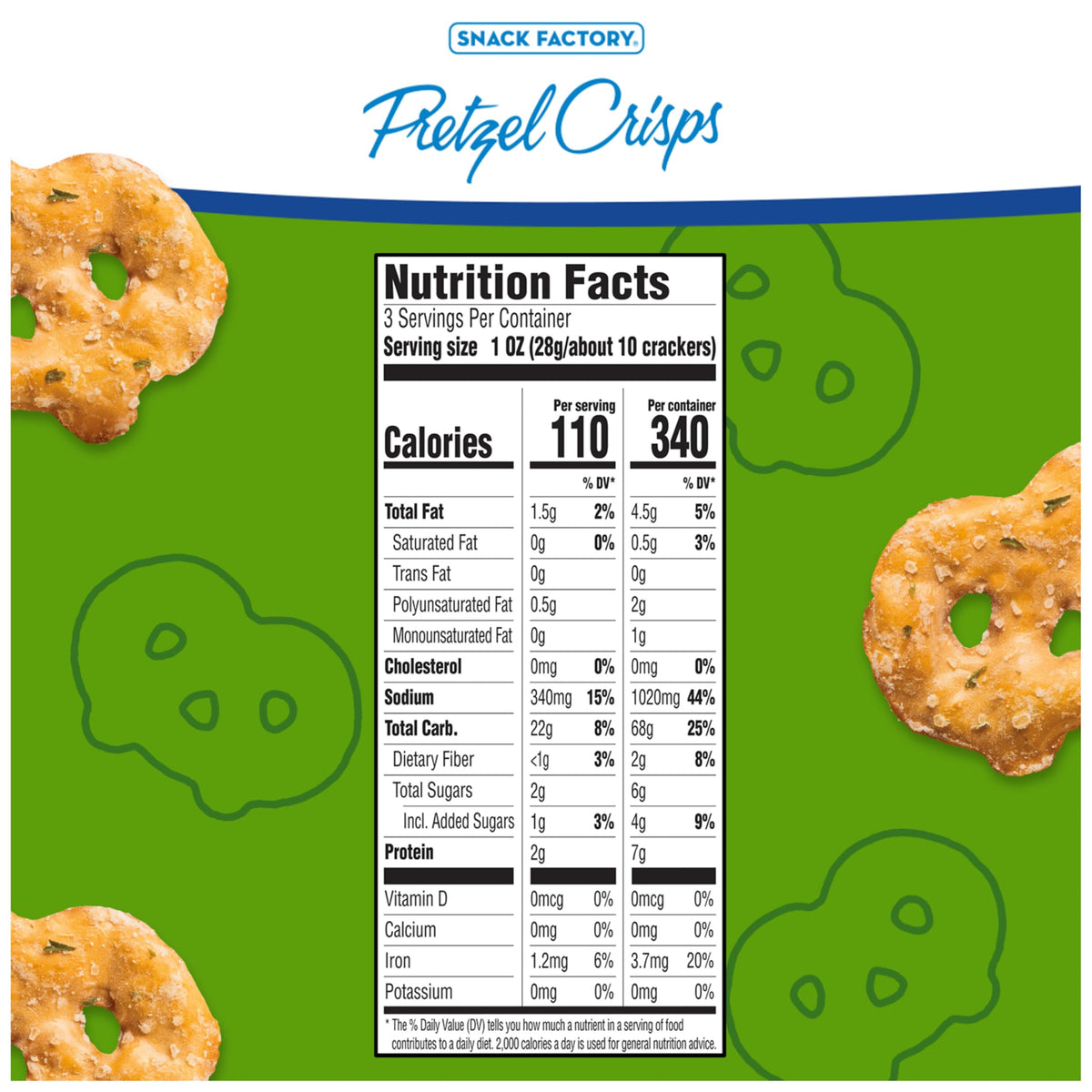 Snack Factory Garlic Parmesan Pretzel Crisps – On-The-Go 3 Oz Bags (Pack of 8)
