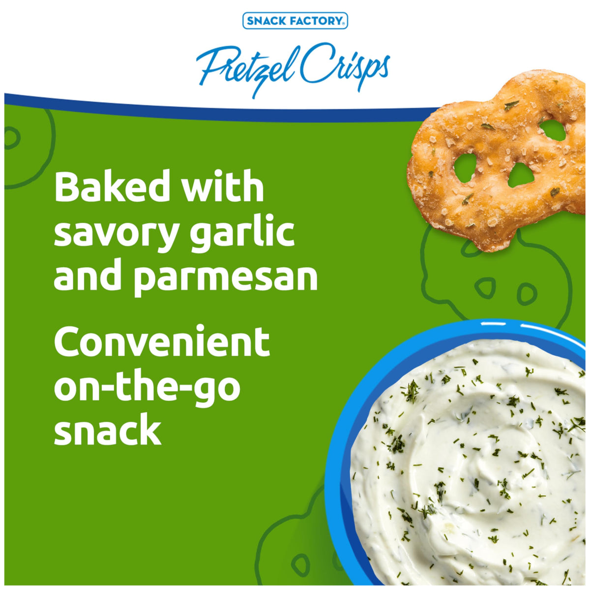 Snack Factory Garlic Parmesan Pretzel Crisps – On-The-Go 3 Oz Bags (Pack of 8)