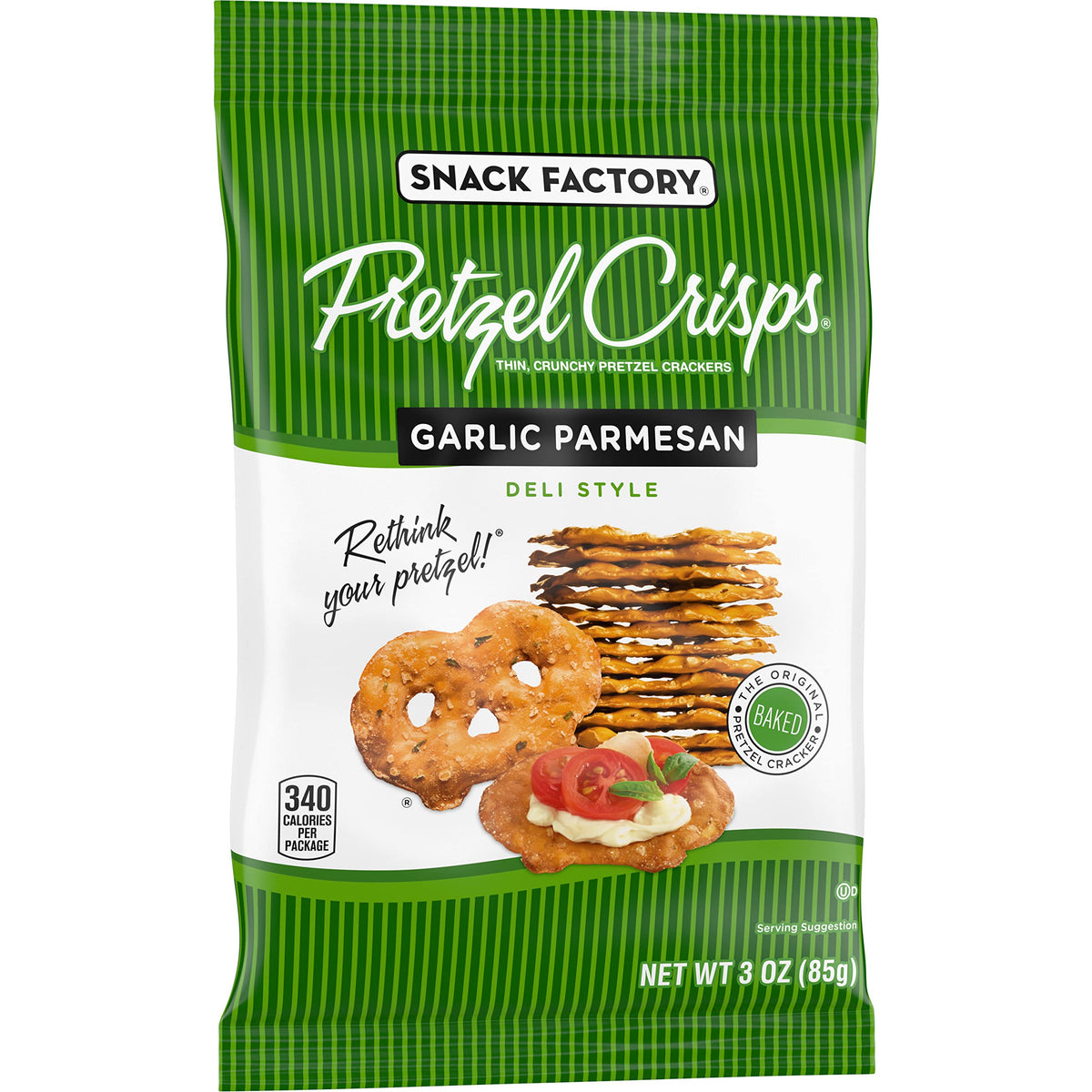 Snack Factory Garlic Parmesan Pretzel Crisps – On-The-Go 3 Oz Bags (Pack of 8)