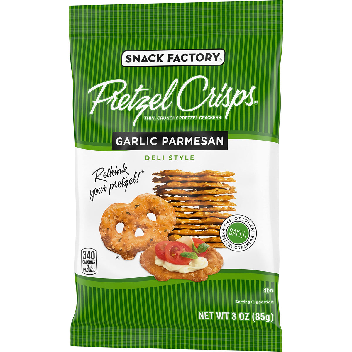 Snack Factory Garlic Parmesan Pretzel Crisps – On-The-Go 3 Oz Bags (Pack of 8)