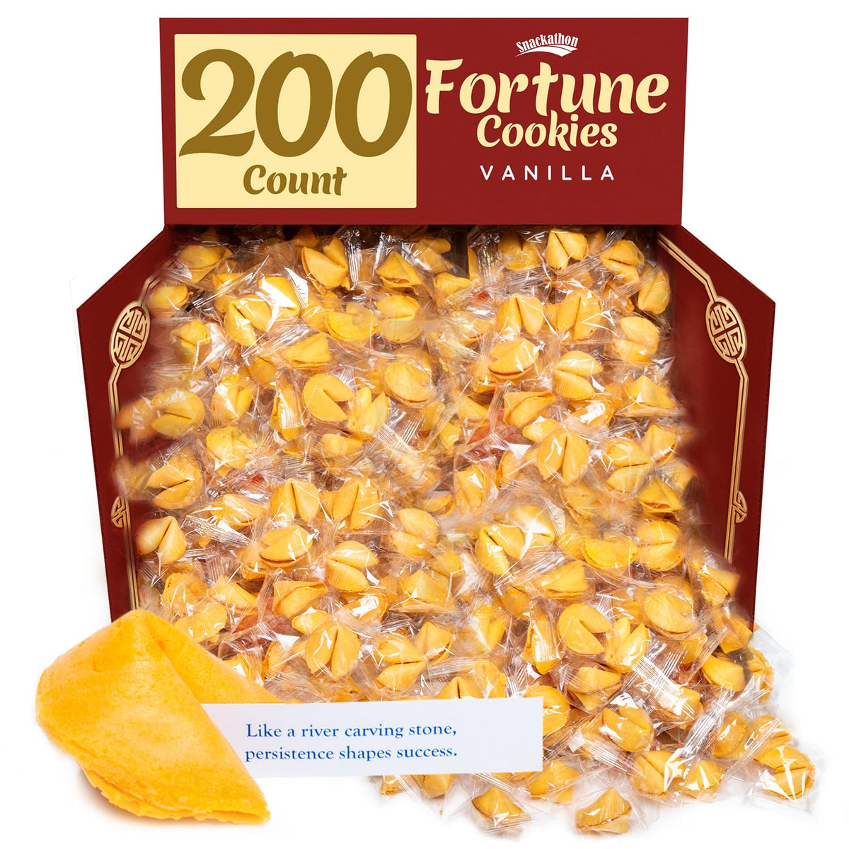 Snackathon Fortune Cookies – Vanilla, 200-Count Bulk Pack, Individually Wrapped, USA Made