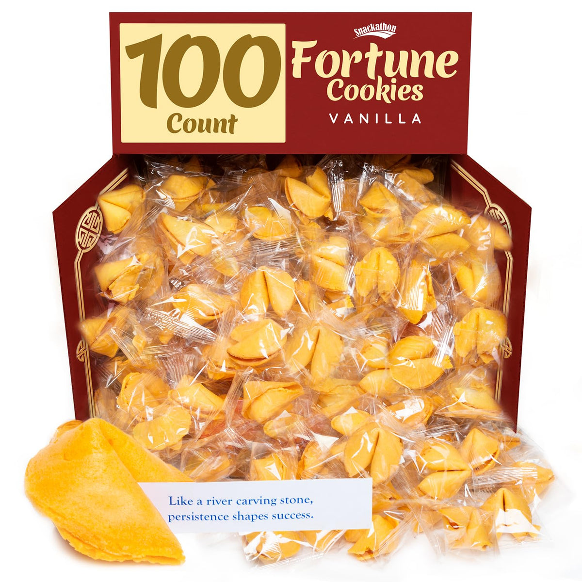 Snackathon Fortune Cookies – Premium USA-Made Vanilla Flavor, 100-Count Bulk Pack