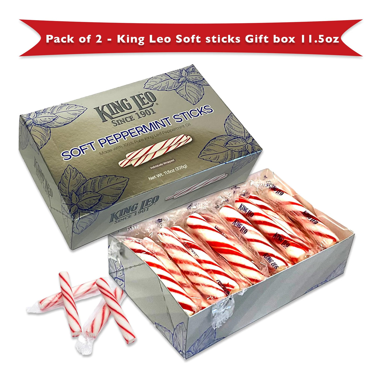 Snackivore King Leo Mints - Soft Peppermint Sticks, 2 Gift Boxes (11.5 oz each)