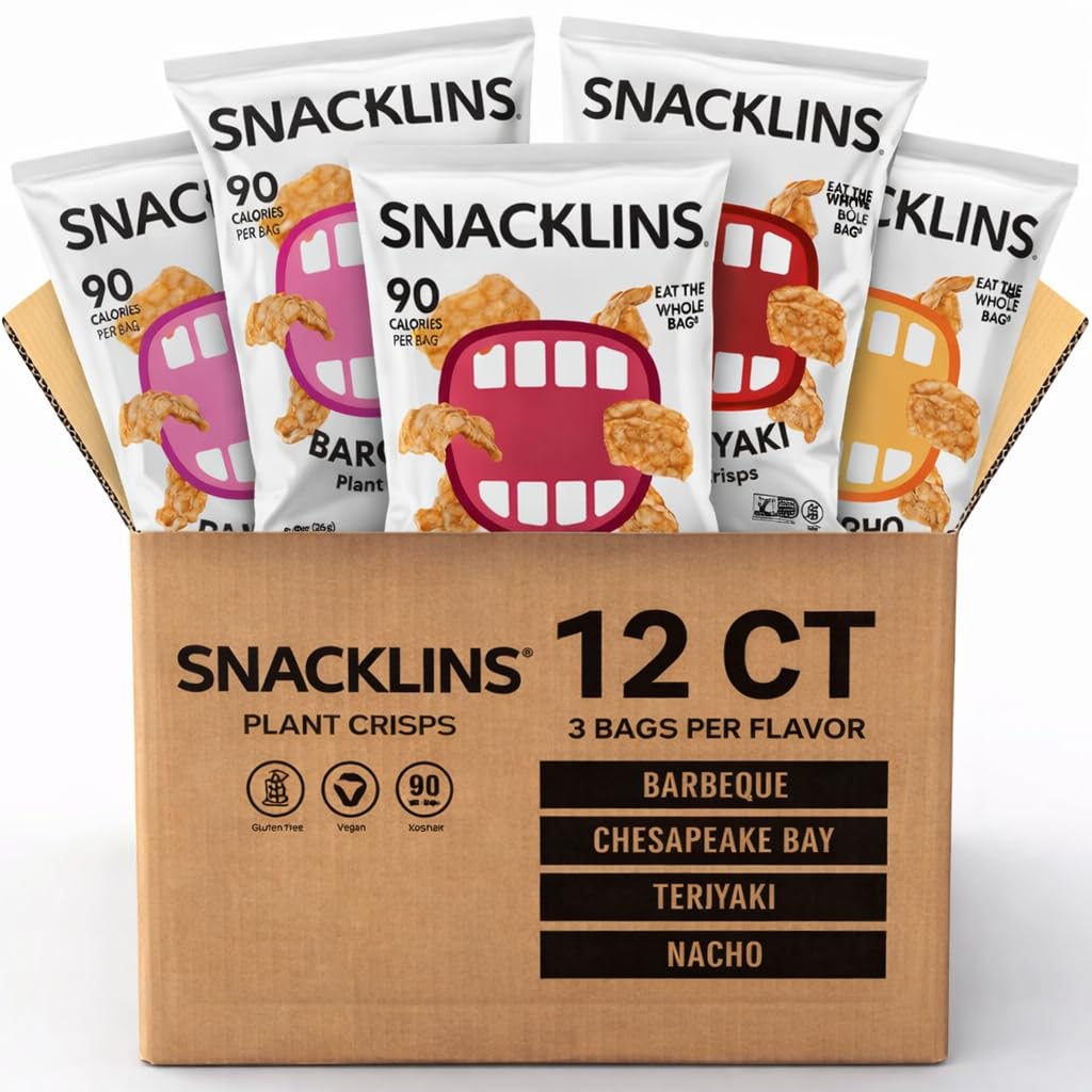 SNACKLINS Plant Based Crisps – Nacho, BBQ, Teriyaki, Chesapeake Bay | Gluten Free, Grain Free, Kosher