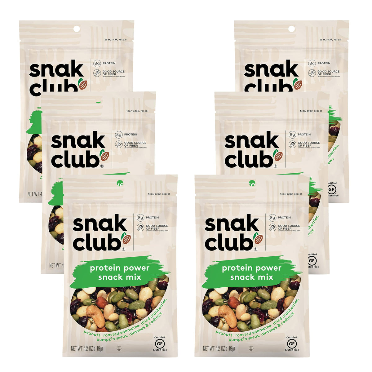 Snak Club Protein Power Snack Mix – 6 Pack, 4.2 oz Pouches | Gluten-Free & Kosher