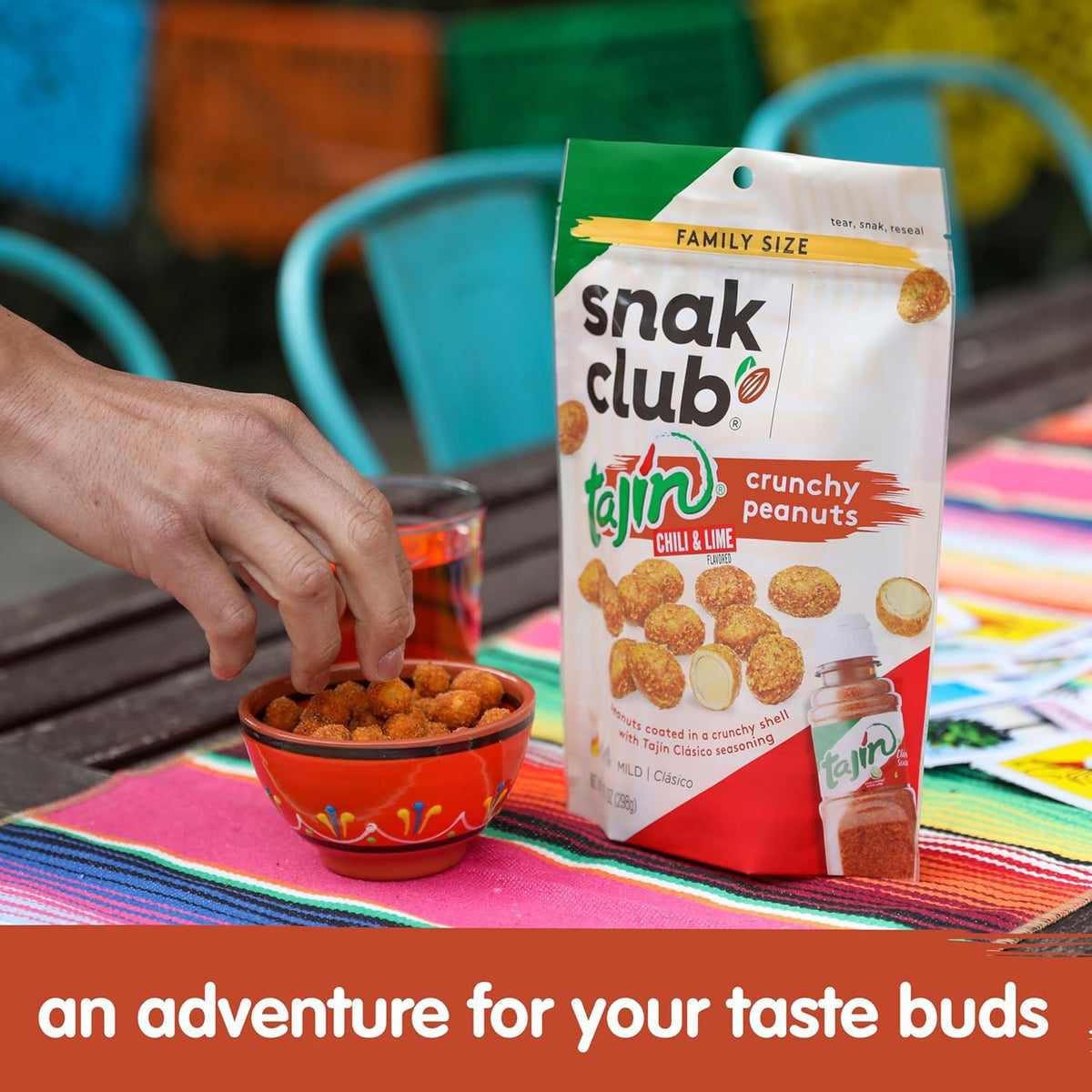 Snak Club Tajín Crunchy Peanuts – Chili Lime Seasoning, Mild Heat, 26 oz Resealable Bag