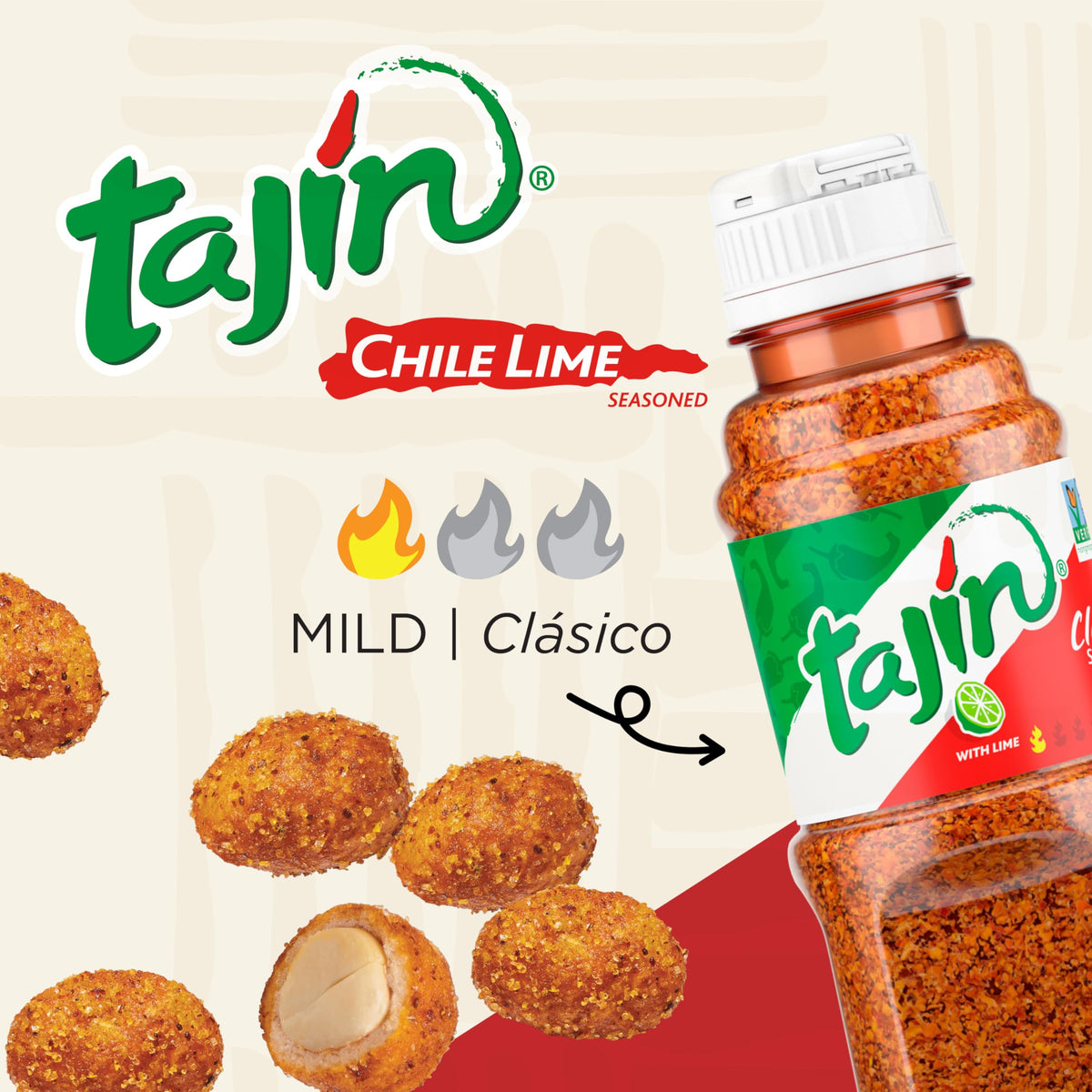 Snak Club Tajín Crunchy Peanuts – Chili Lime Seasoning, Mild Heat, 26 oz Resealable Bag