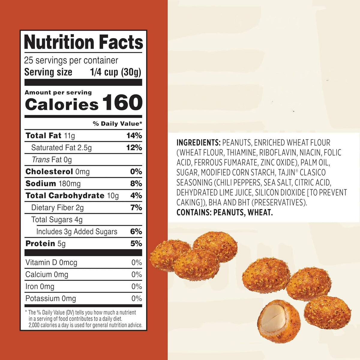 Snak Club Tajín Crunchy Peanuts – Chili Lime Seasoning, Mild Heat, 26 oz Resealable Bag