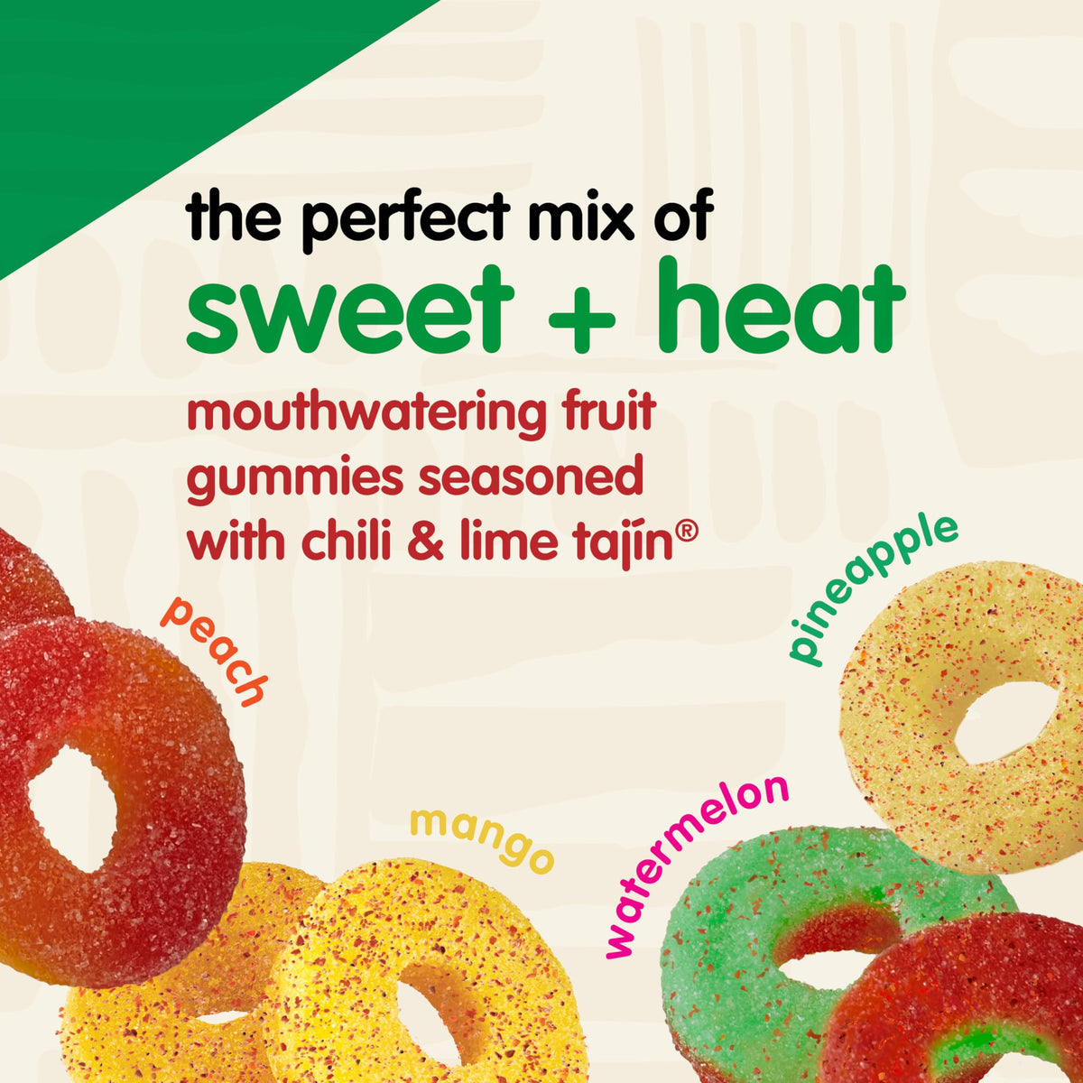 Snak Club Tajin Gummy Fruit Rings - Mild Spice, Vegan & Gluten-Free (Mango, Pineapple, Peach, Watermelon) 12 Pack