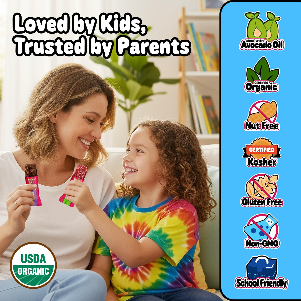 Snakkidz Organic Chewy Granola Bars for Kids – Allergen-Free, Gluten-Free, Low Sugar, Avocado Oil – 45-Pack Variety