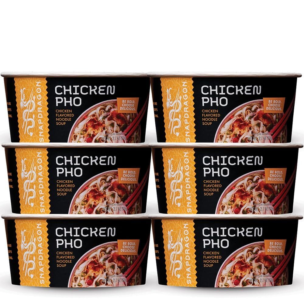 Snapdragon Chicken Pho Instant Noodle Bowl Six Pack - Gluten Free, Rich Chicken Broth