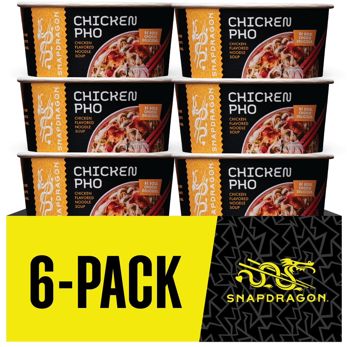 Snapdragon Chicken Pho Instant Noodle Bowl Six Pack - Gluten Free, Rich Chicken Broth