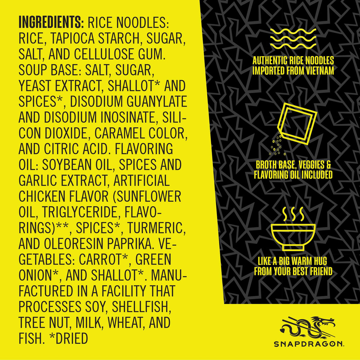 Snapdragon Chicken Pho Instant Noodle Bowl Six Pack - Gluten Free, Rich Chicken Broth