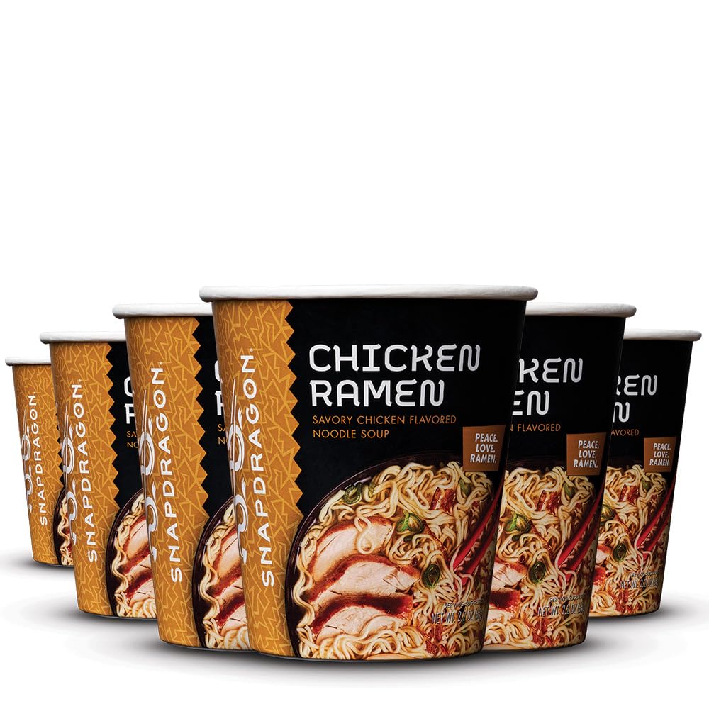 Snapdragon Chicken Ramen Cup Noodles – 6 Pack, Easy Microwave or Hot Water Prep