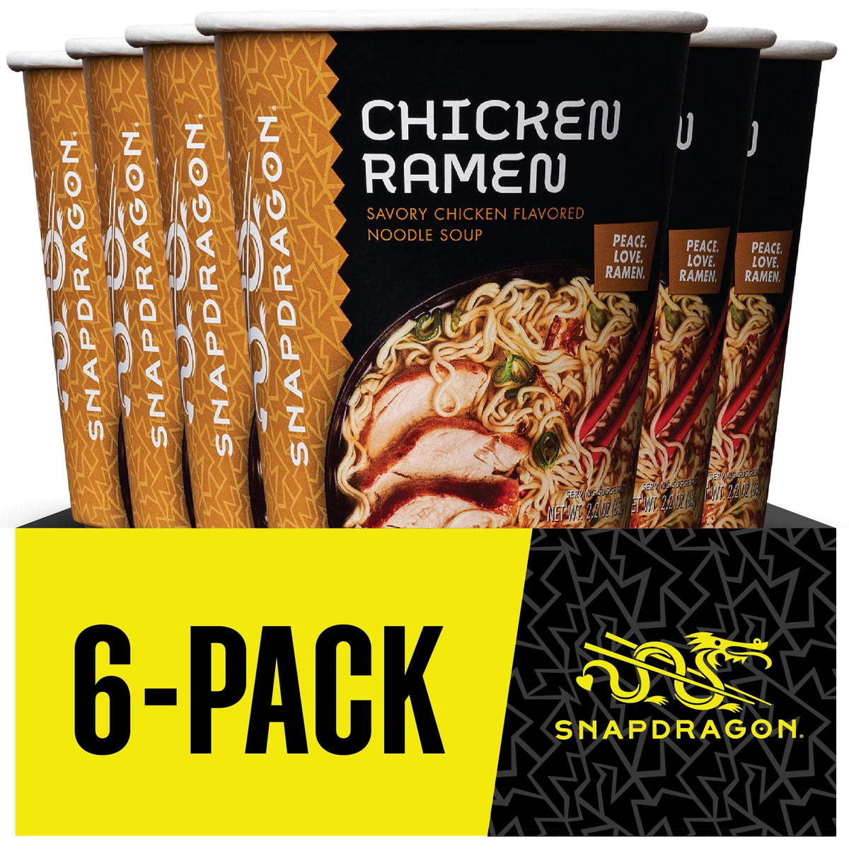 Snapdragon Chicken Ramen Cup Noodles – 6 Pack, Easy Microwave or Hot Water Prep