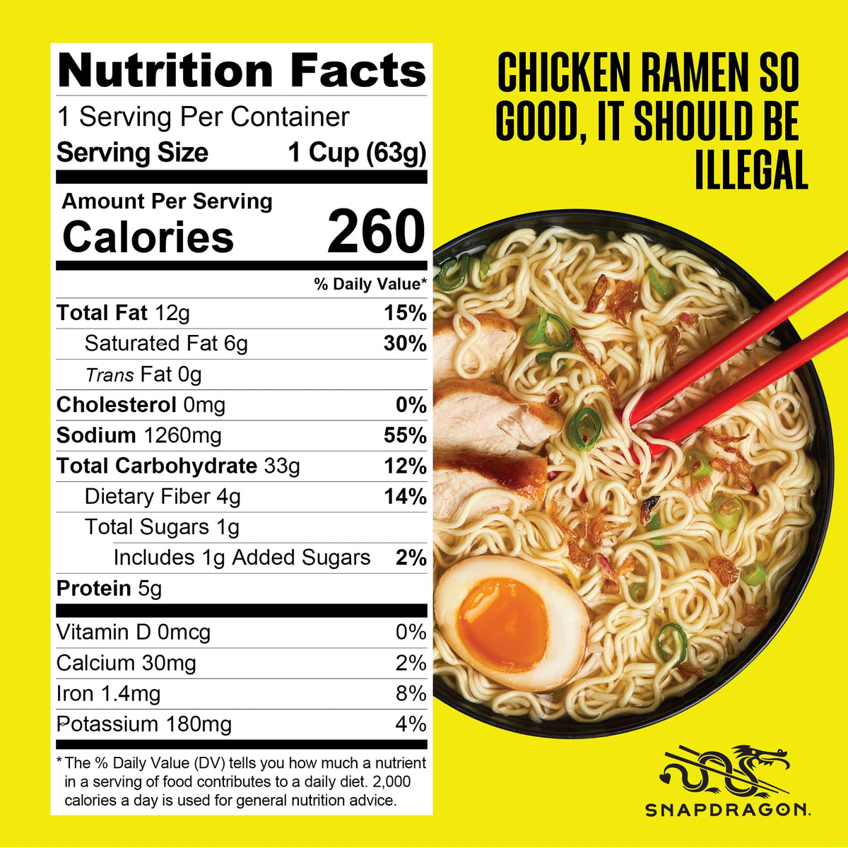 Snapdragon Chicken Ramen Cup Noodles – 6 Pack, Easy Microwave or Hot Water Prep