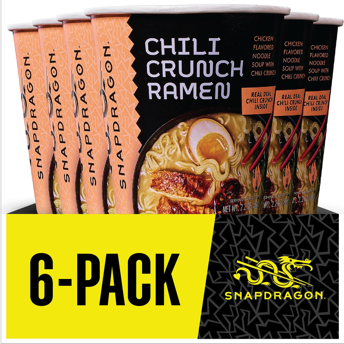 Snapdragon Chili Crunch Ramen Cup Noodles – 6 Pack Instant Noodles with Chili Crunch Oil