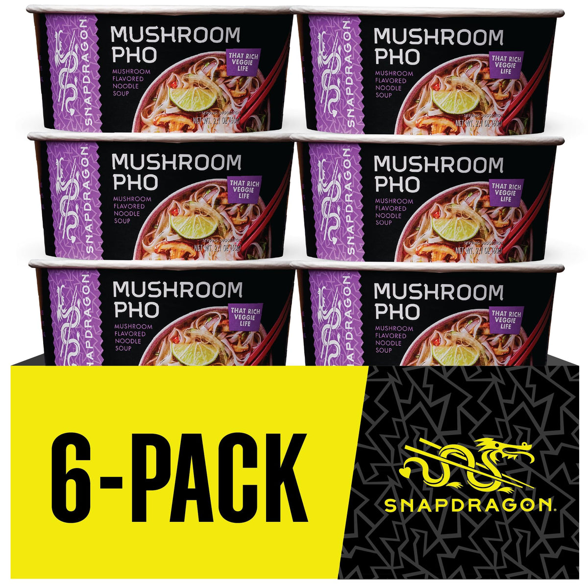 Snapdragon Mushroom Pho Noodle Bowls – Gluten Free, No MSG, 6 Pack