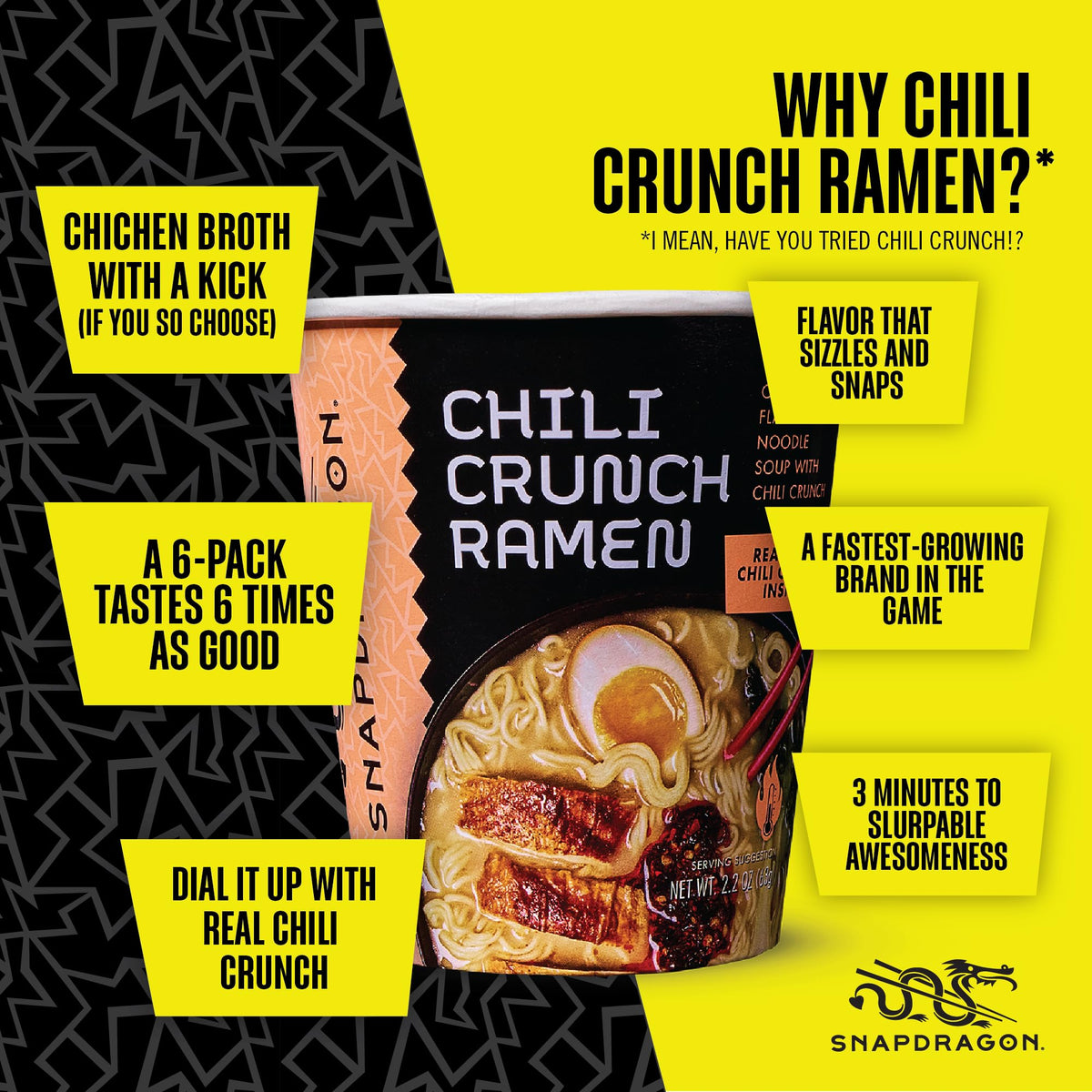 Snapdragon Chili Crunch Ramen Cup Noodles – 6 Pack Instant Noodles with Chili Crunch Oil