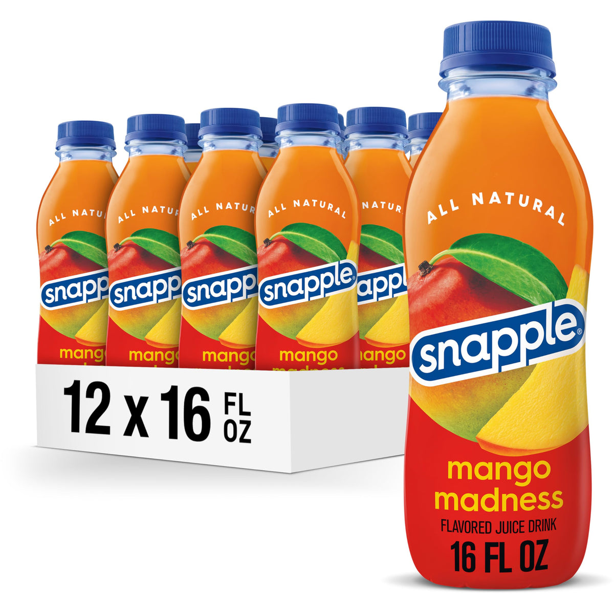 Snapple Mango Madness Flavored Juice Drink – 16 fl oz Bottle, Pack of 12 | All Natural