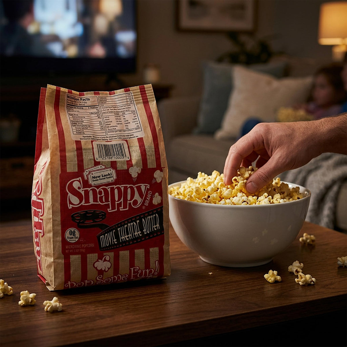 SNAPPY Movie Theater Butter Microwave Popcorn — 3.5 oz Bags, 48 Count, Non-GMO, Whole Grain
