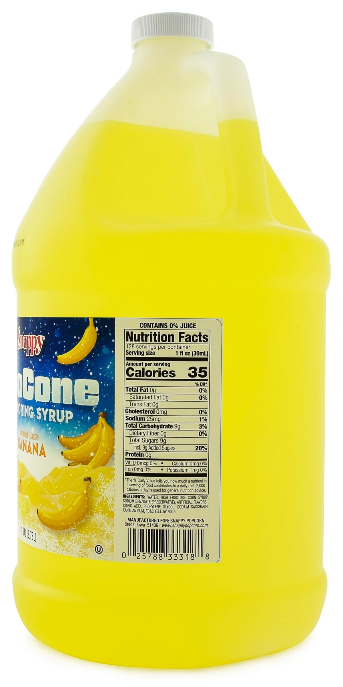 SNAPPY Banana Sno Cone Syrup 1 Gallon Ready to Use for Snow Cone Machines & Shaved Ice