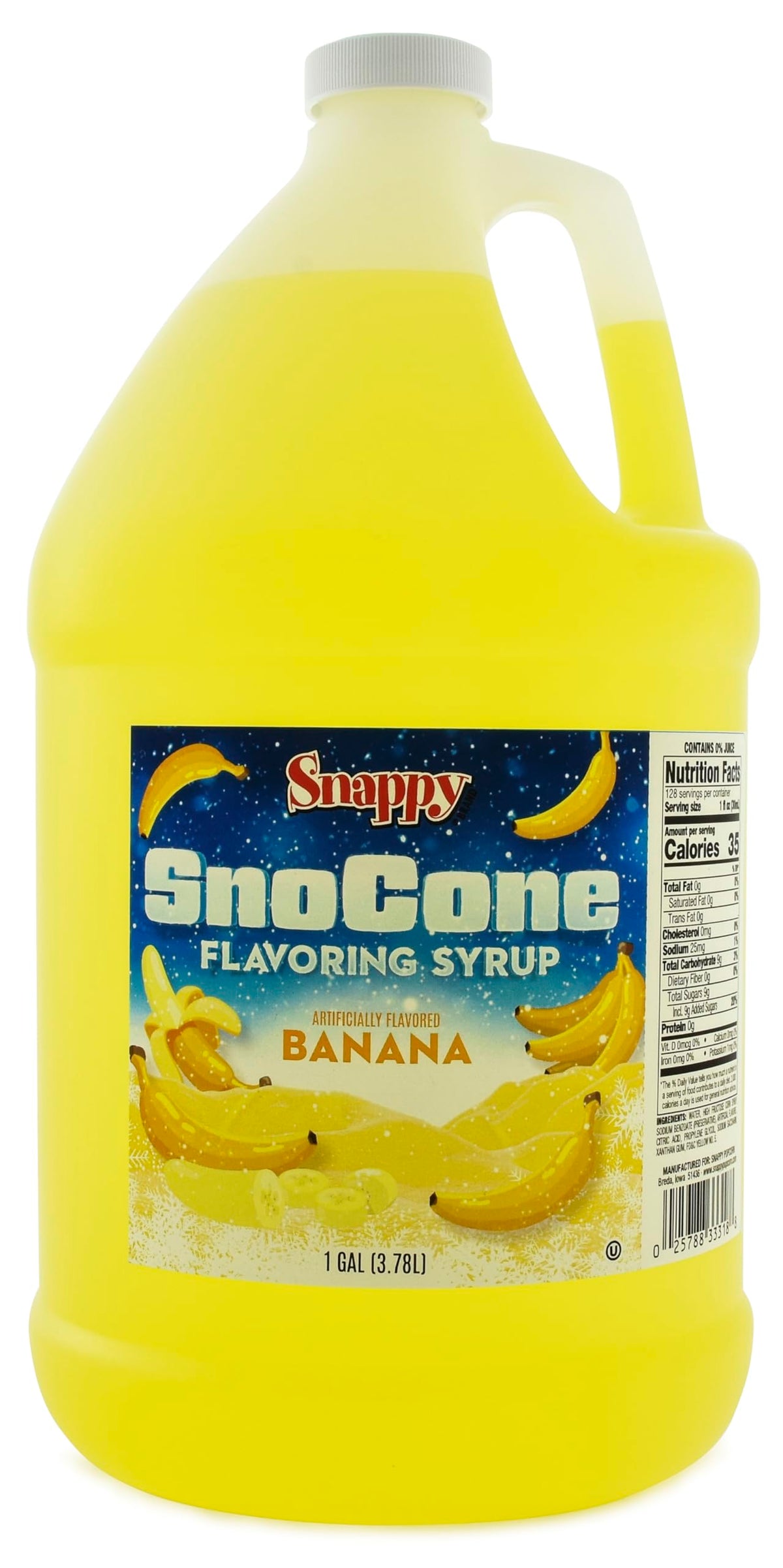 SNAPPY Banana Sno Cone Syrup 1 Gallon Ready to Use for Snow Cone Machines & Shaved Ice