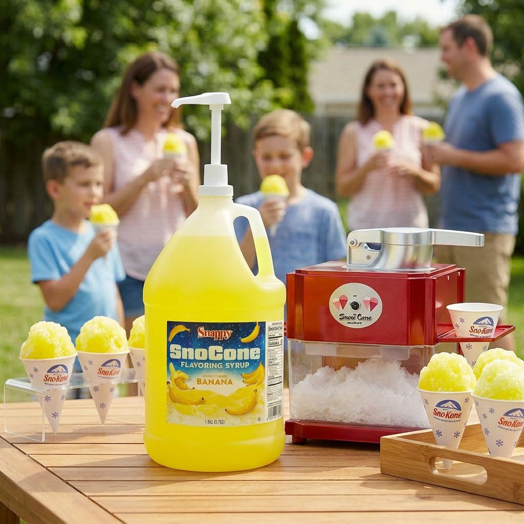 SNAPPY Banana Sno Cone Syrup 1 Gallon Ready to Use for Snow Cone Machines & Shaved Ice