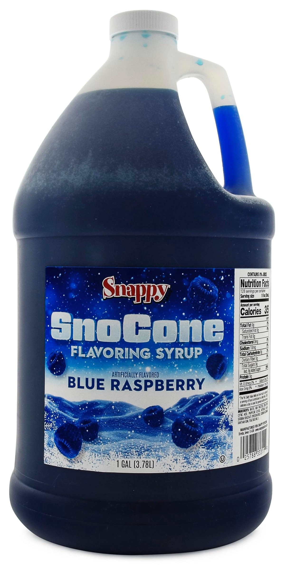 SNAPPY Blue Raspberry Sno Cone Syrup – 1 Gallon, Ready to Use for Snow Cone Machines