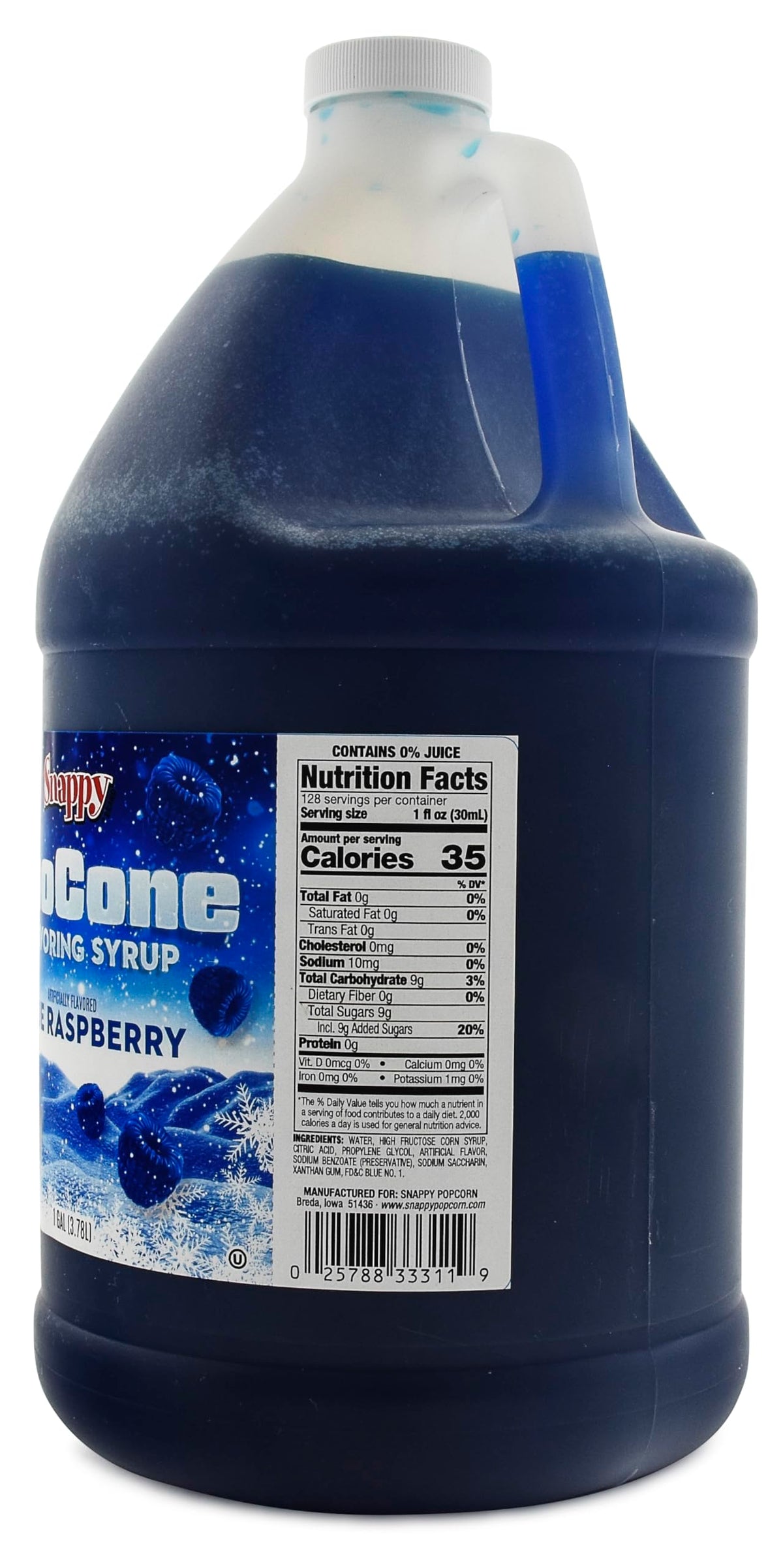 SNAPPY Blue Raspberry Sno Cone Syrup – 1 Gallon, Ready to Use for Snow Cone Machines