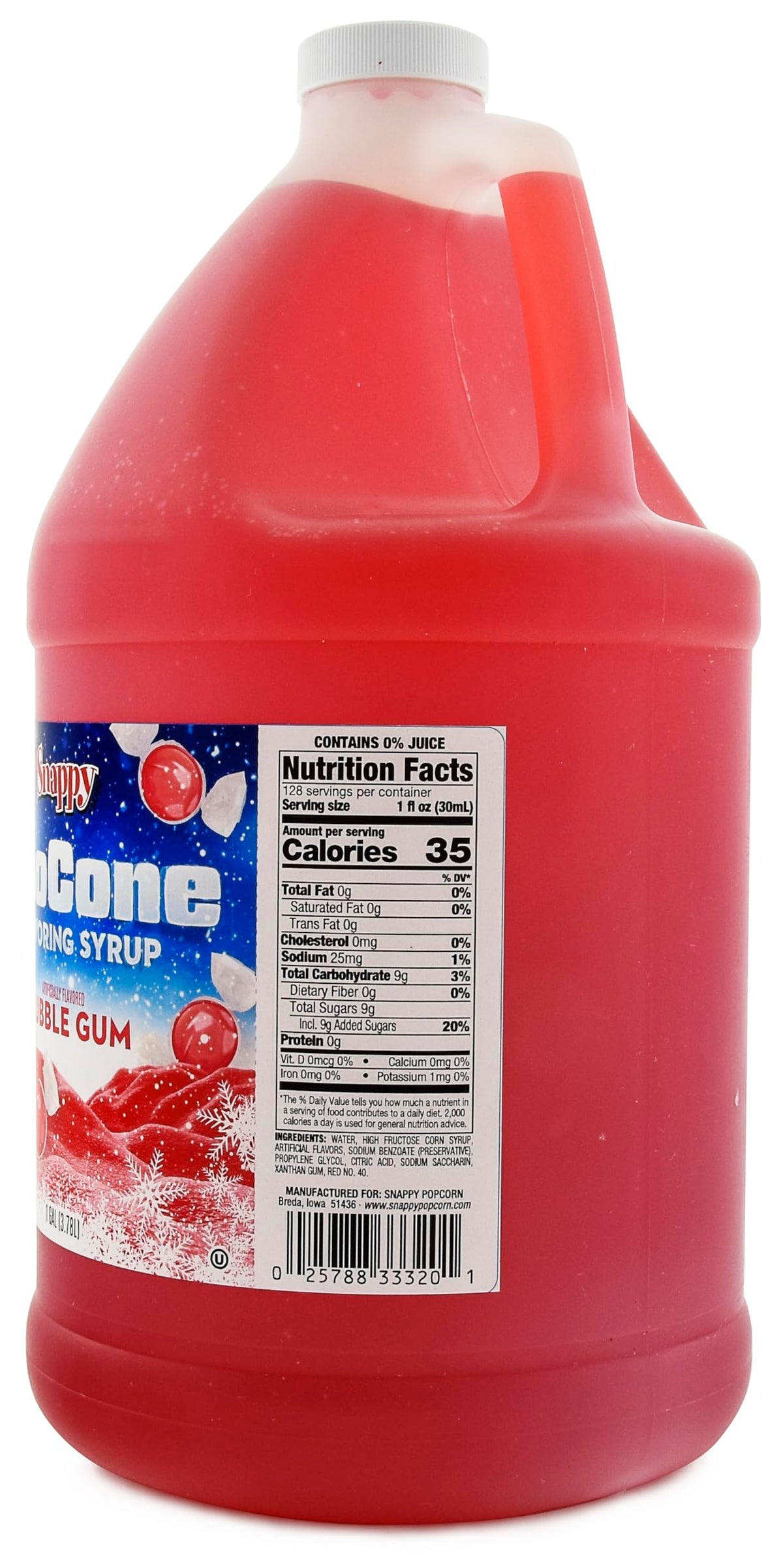 SNAPPY Bubble Gum Sno Cone Syrup – 1 Gallon, Ready to Use for Snow Cone Machines & Shaved Ice