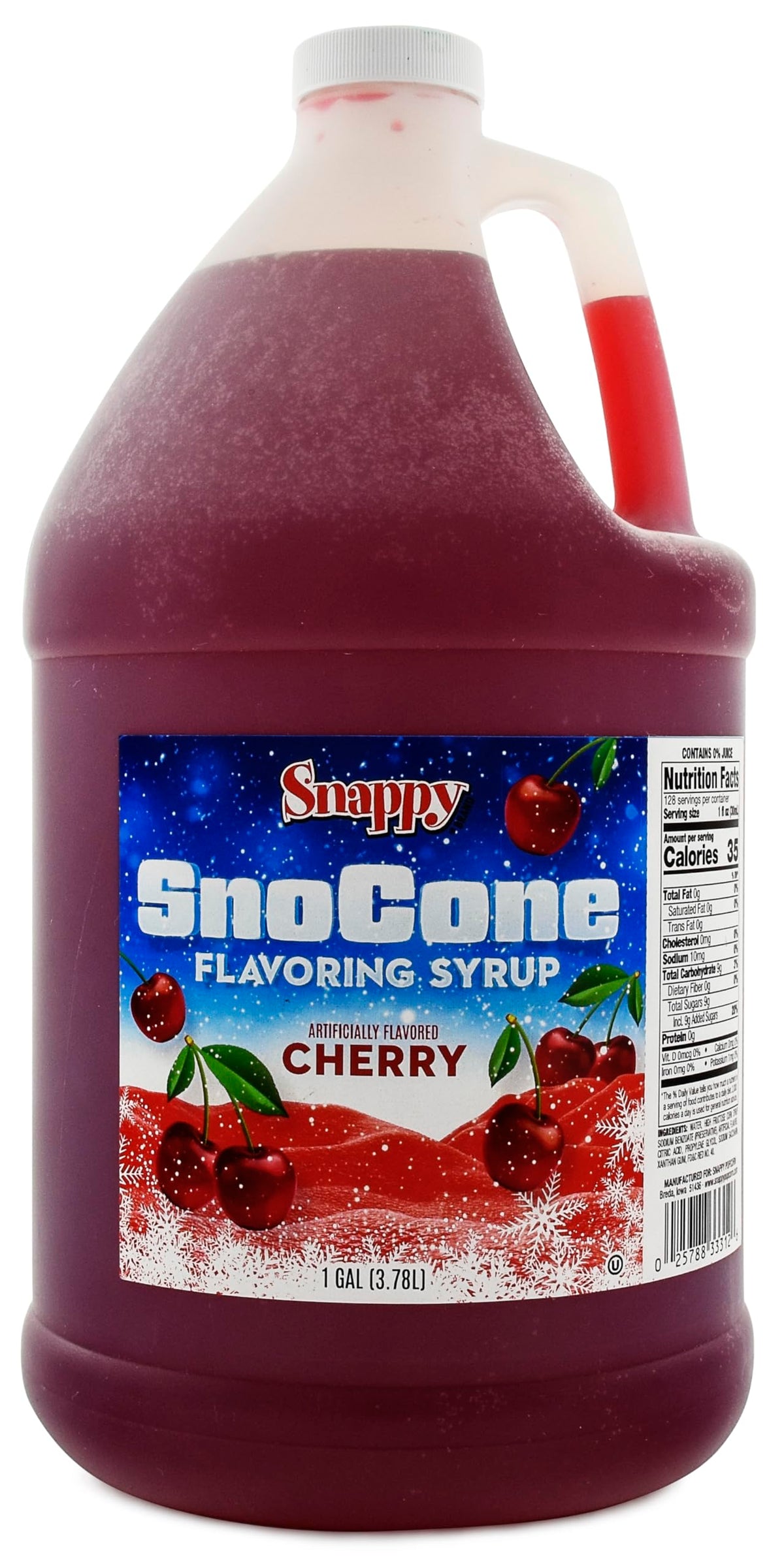 SNAPPY Cherry Sno Cone Syrup | 1 Gallon (128 oz) Ready-to-Use for Snow Cone Machines