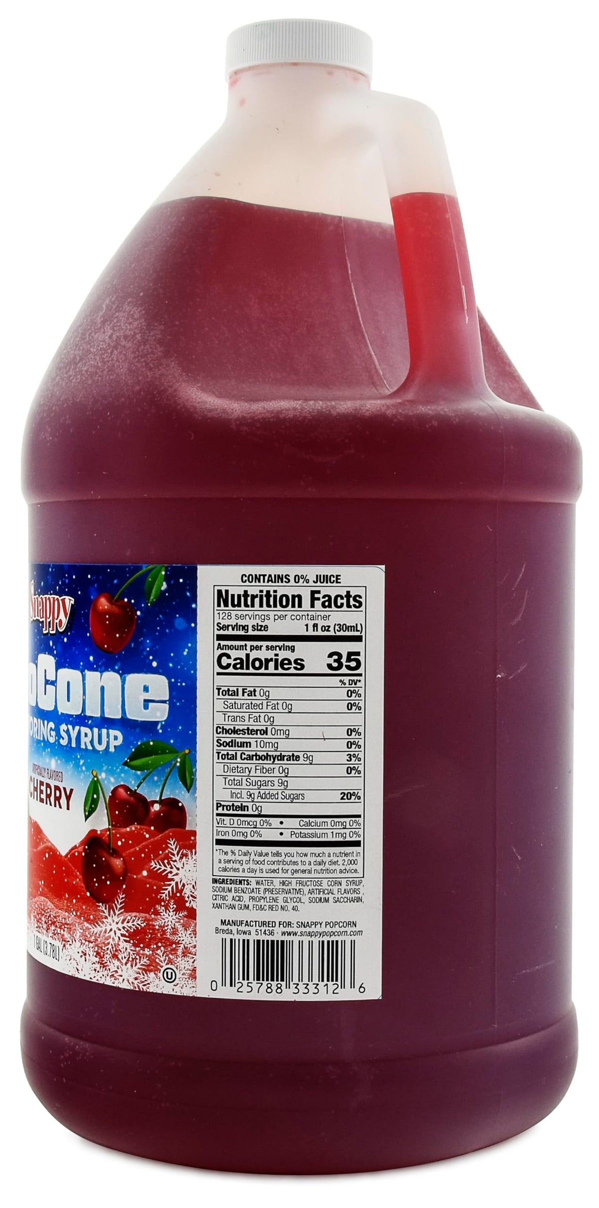 SNAPPY Cherry Sno Cone Syrup | 1 Gallon (128 oz) Ready-to-Use for Snow Cone Machines