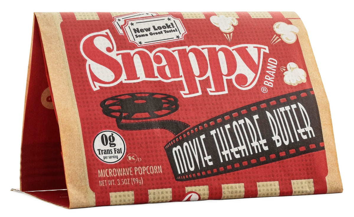 SNAPPY Movie Theater Butter Microwave Popcorn — 3.5 oz Bags, 48 Count, Non-GMO, Whole Grain