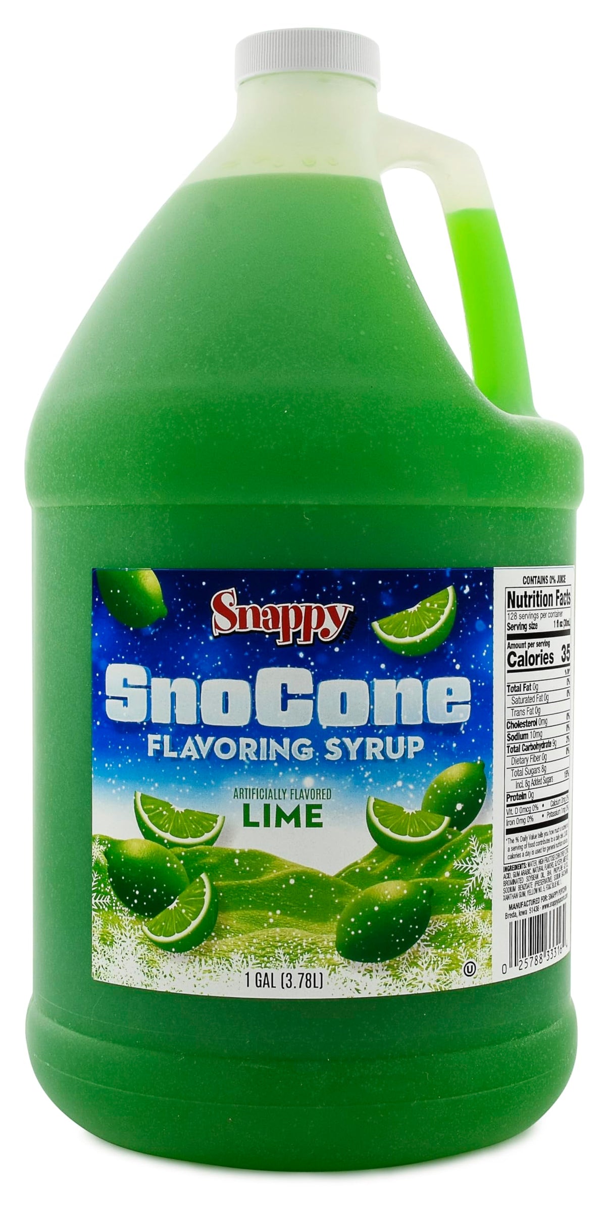 SNAPPY Lime Sno Cone Syrup — 1 Gallon, Ready-to-Use for Snow Cone Machines