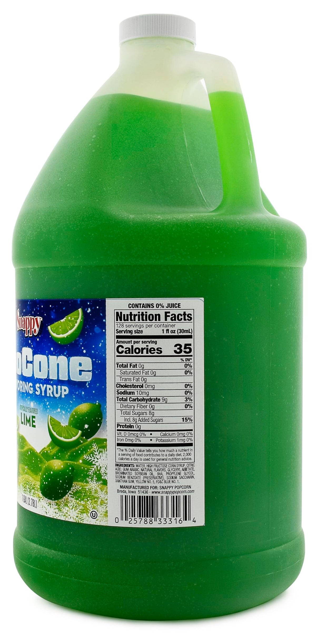 SNAPPY Lime Sno Cone Syrup — 1 Gallon, Ready-to-Use for Snow Cone Machines
