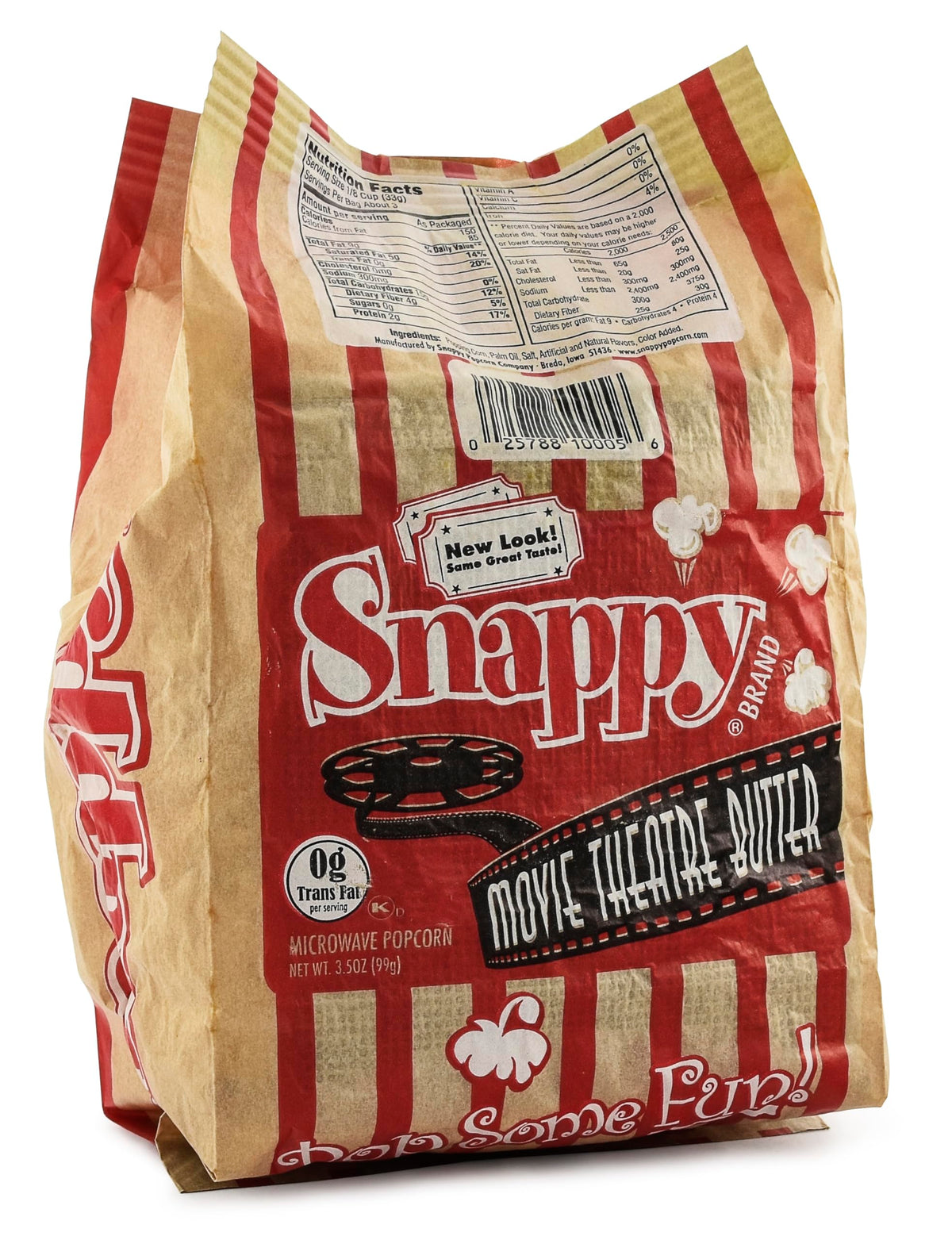 SNAPPY Movie Theater Butter Microwave Popcorn — 3.5 oz Bags, 48 Count, Non-GMO, Whole Grain